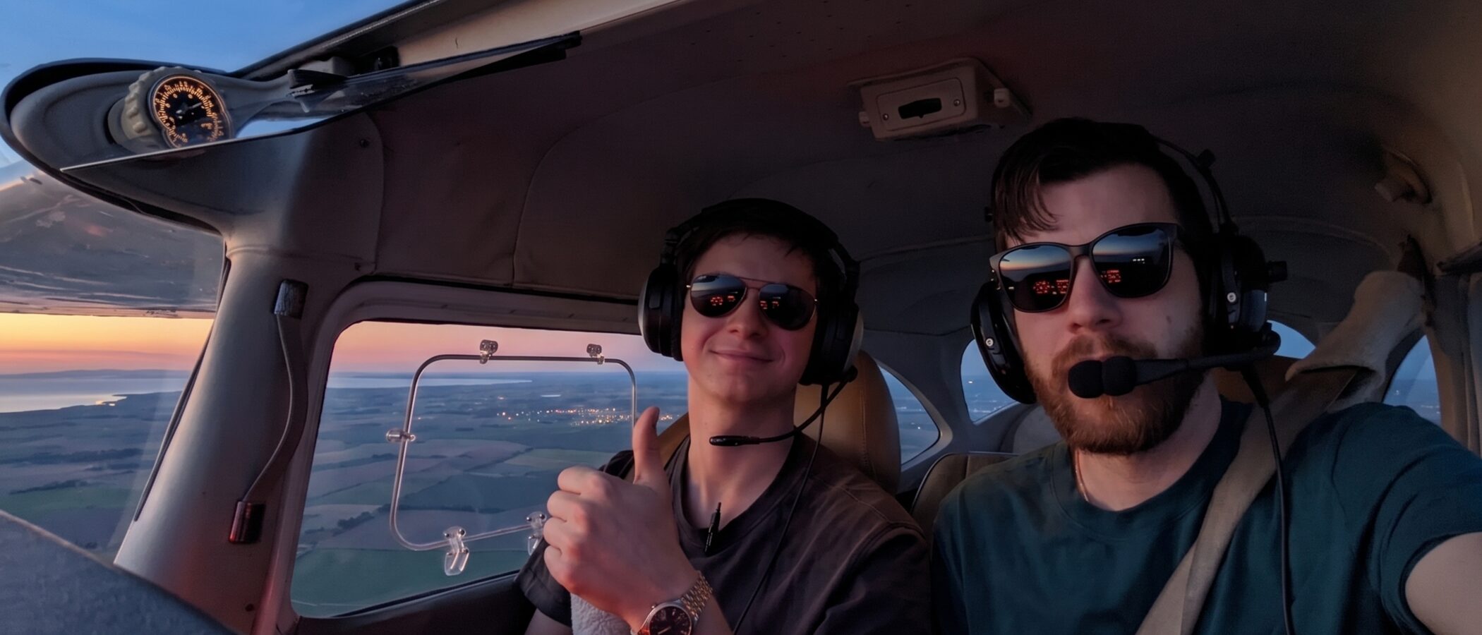 Cockpit view at golden hour